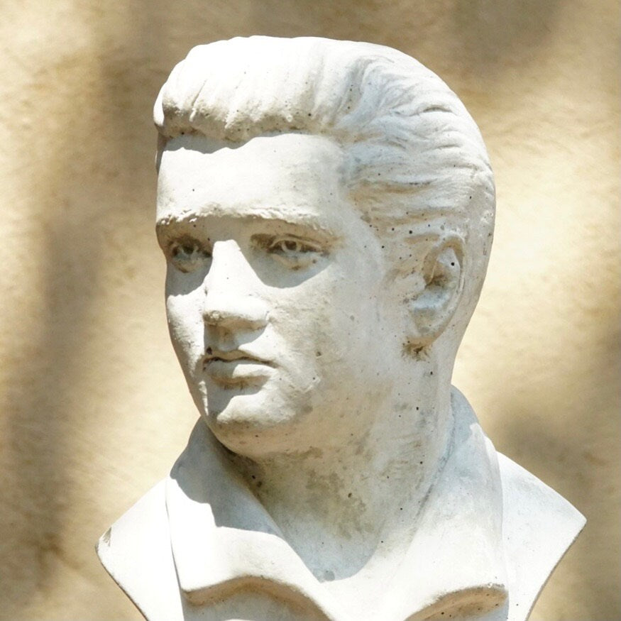 Vintage 1970's Solid Plaster Elvis Presley Bust, White Chalk Table Top Figure Statue, Rustic Details , Elvis Presley Collectibles, 12.5" H
