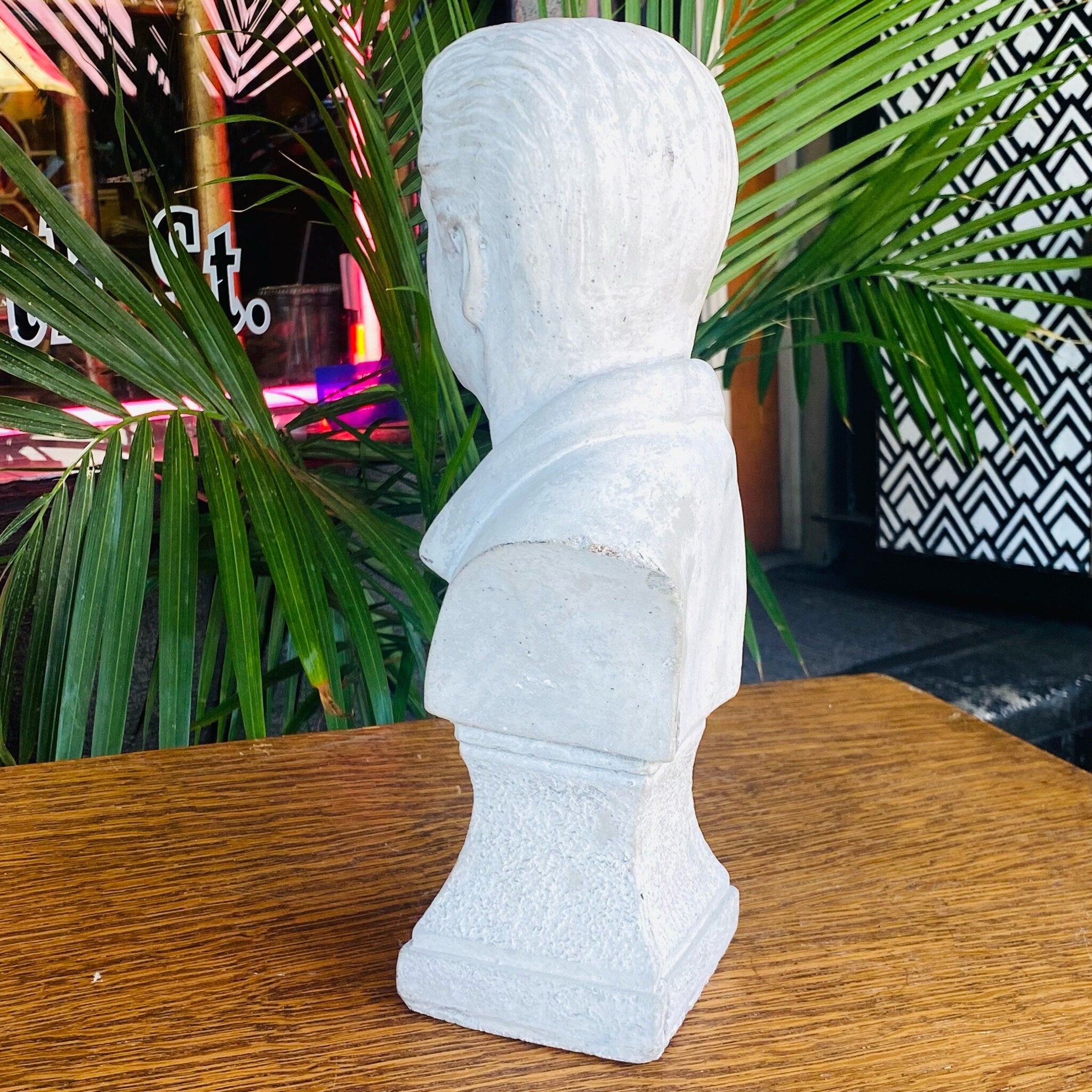 Vintage 1970's Solid Plaster Elvis Presley Bust, White Chalk Table Top Figure Statue, Rustic Details , Elvis Presley Collectibles, 12.5" H