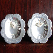 Vintage Native American Sterling Silver Turquoise Heart Concho Earrings, 925 NF, Hammered Silver Studs W/ Heart Shaped Gemstone, 1 3/8"