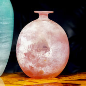 Vintage Signed Cenedese Scavo Murano Frosted Pink Glass Vase, Beautiful Italian Glass Vase, Flat Top Bottle Vase, 7 H