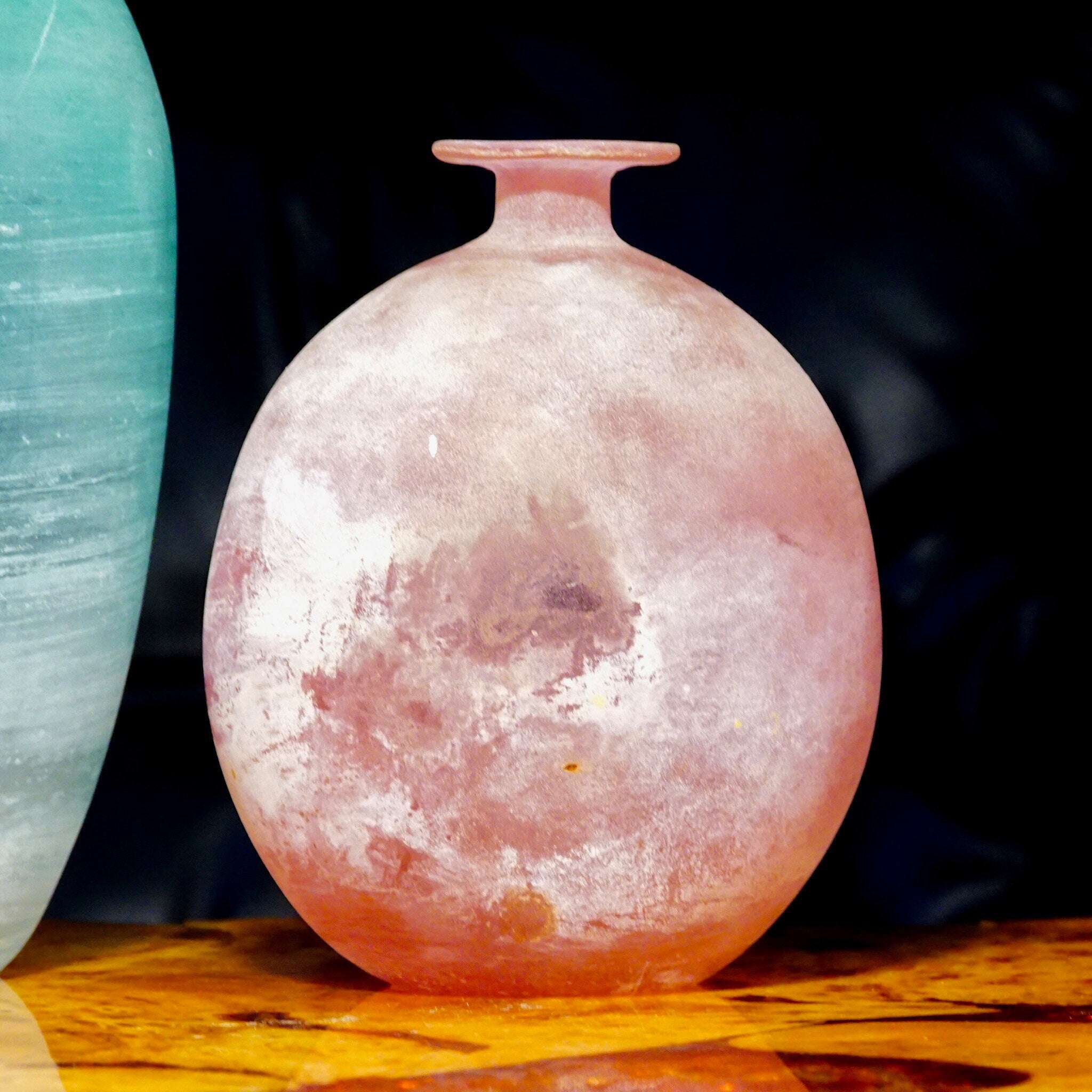 Vintage Signed Cenedese Scavo Murano Frosted Pink Glass Vase, Beautiful Italian Glass Vase, Flat Top Bottle Vase, 7 H