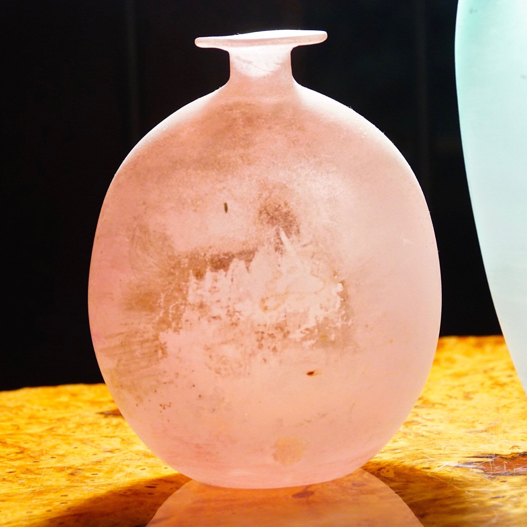 Vintage Signed Cenedese Scavo Murano Frosted Pink Glass Vase, Beautiful Italian Glass Vase, Flat Top Bottle Vase, 7 H