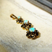 Victorian 14K Gold Opal Teardrop Pendant, 3-Tier Gold Pendant, Prong Set Opal Stones In Gold Flower Settings, Iridescent Gemstones, 1 1/2" L
