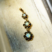 Victorian 14K Gold Opal Teardrop Pendant, 3-Tier Gold Pendant, Prong Set Opal Stones In Gold Flower Settings, Iridescent Gemstones, 1 1/2" L