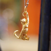 Vintage 14K Gold Cat Charm, Petite Yellow Gold Charm/Pendant, Cute Little Playing Cat Charm, Cat Lover Jewelry, 585 Gold, 1" Long