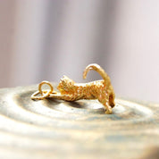 Vintage 14K Gold Cat Charm, Petite Yellow Gold Charm/Pendant, Cute Little Playing Cat Charm, Cat Lover Jewelry, 585 Gold, 1" Long