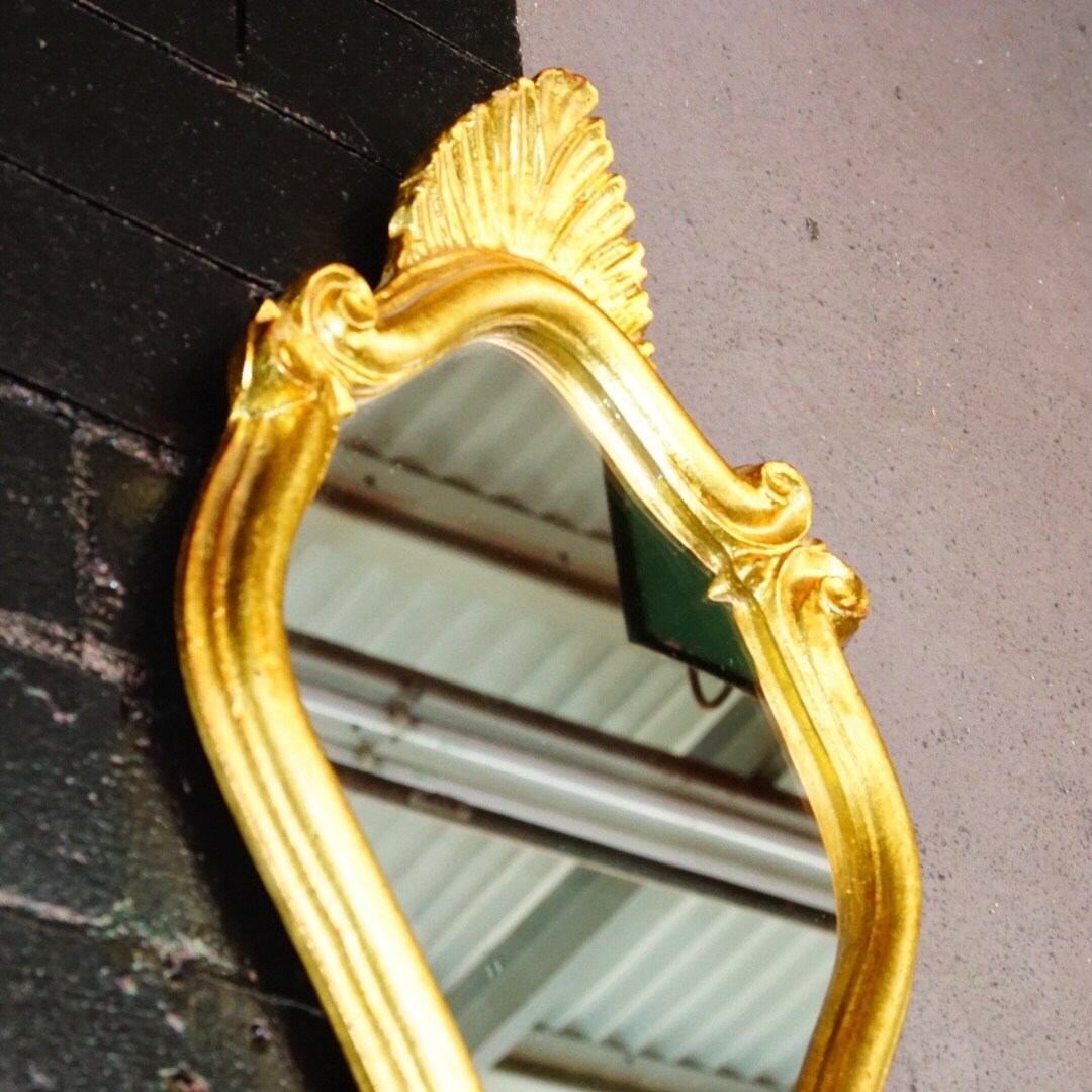 Vintage Handmade Italian Florentine Gilt Mini Mirror, Small Ornate Wood Carved Gold Leaf/Scroll Wall Mirror, Accent Mirror, 16" H x 9.5" W