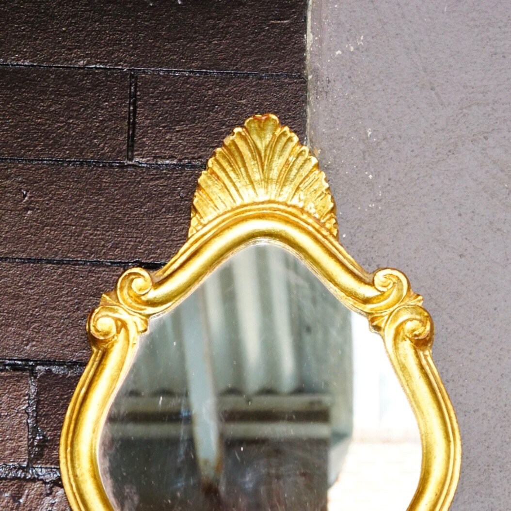 Vintage Handmade Italian Florentine Gilt Mini Mirror, Small Ornate Wood Carved Gold Leaf/Scroll Wall Mirror, Accent Mirror, 16" H x 9.5" W