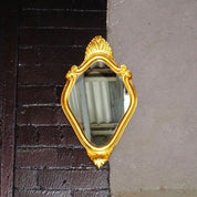 Vintage Handmade Italian Florentine Gilt Mini Mirror, Small Ornate Wood Carved Gold Leaf/Scroll Wall Mirror, Accent Mirror, 16" H x 9.5" W