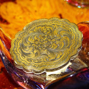 Antique Italian 800 Silver Gilt Scenic Hand-Painted Enamel Powder Compact Mirror W/ Ornate Engraved Designs, 3 3/4"