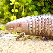 Antique Judaica 800 Silver Articulated Fish Spice Box With Red Jeweled Eyes, Large Standing Silver Spice Fish, Engraved Details, Hinge Mouth