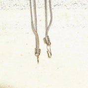 Vintage Jeweled Silver Bib Choker Necklace, Ornate Silver Arrow Pendant With Red Gems & Beads, Two-Strand Foxtail Chain, 18" Long