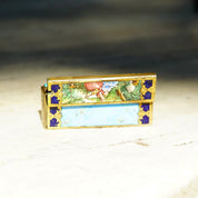 Antique Italian 800 Silver Gilt Enamel Hand Painted Engraved Lipstick Case With Small Mirror, Musical Maidens In Garden, Light Blue Enamel