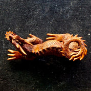 Vintage Signed Hand Carved Wood Dragon Sculpture, Incredibly Detailed Carved Wood Statue, Japenese/Chinese Crawling Dragon, 10" L x 5 1/2" H