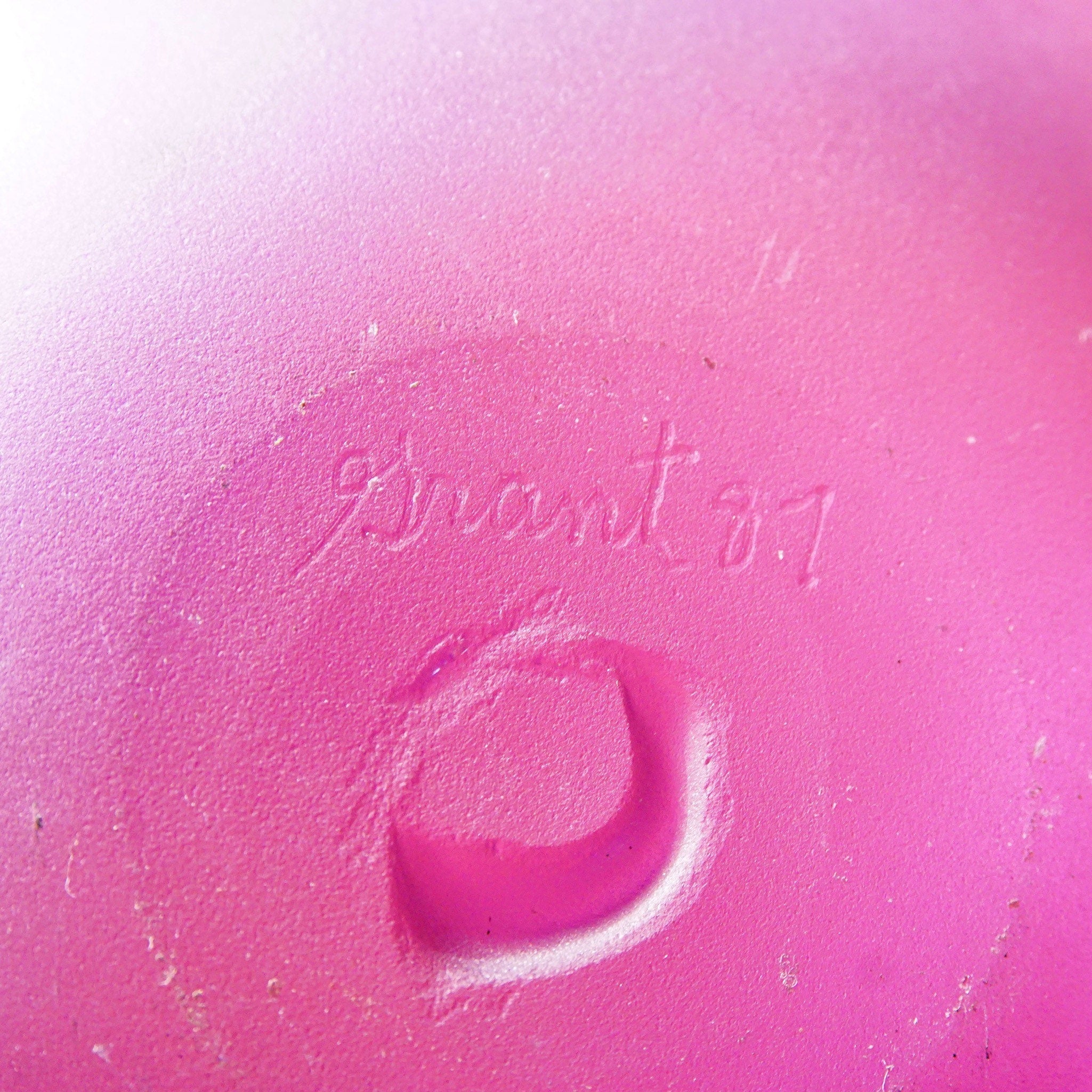 Vintage Signed Decorative Purple/Pink Frosted Glass Bud Vase, Art Nouveau Style, Short & Wide, Round Centerpiece Vase, 5" H x 8 3/4" W