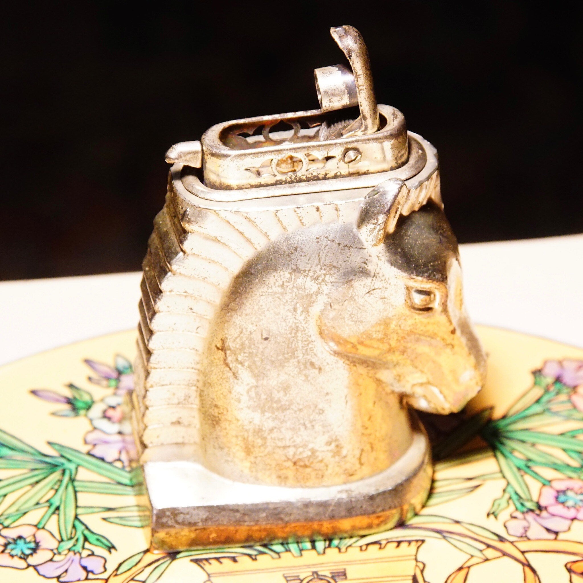 Vintage CMC New York Silver Plated Horse Head Table Lighter, Made In Occupied Japan, Collectible Butane Lighter, NOT TESTED, 2 3/4"