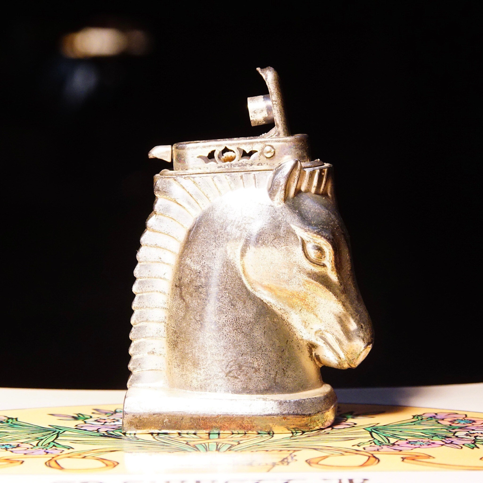 Vintage CMC New York Silver Plated Horse Head Table Lighter, Made In Occupied Japan, Collectible Butane Lighter, NOT TESTED, 2 3/4"