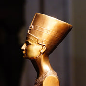 Vintage Egyptian Nefertiti Lacquered Brass Bust On Wood Base, Miniature Brass Figure Statue, Decorative Egyptian Tabletop Ornament, 5 1/2" H
