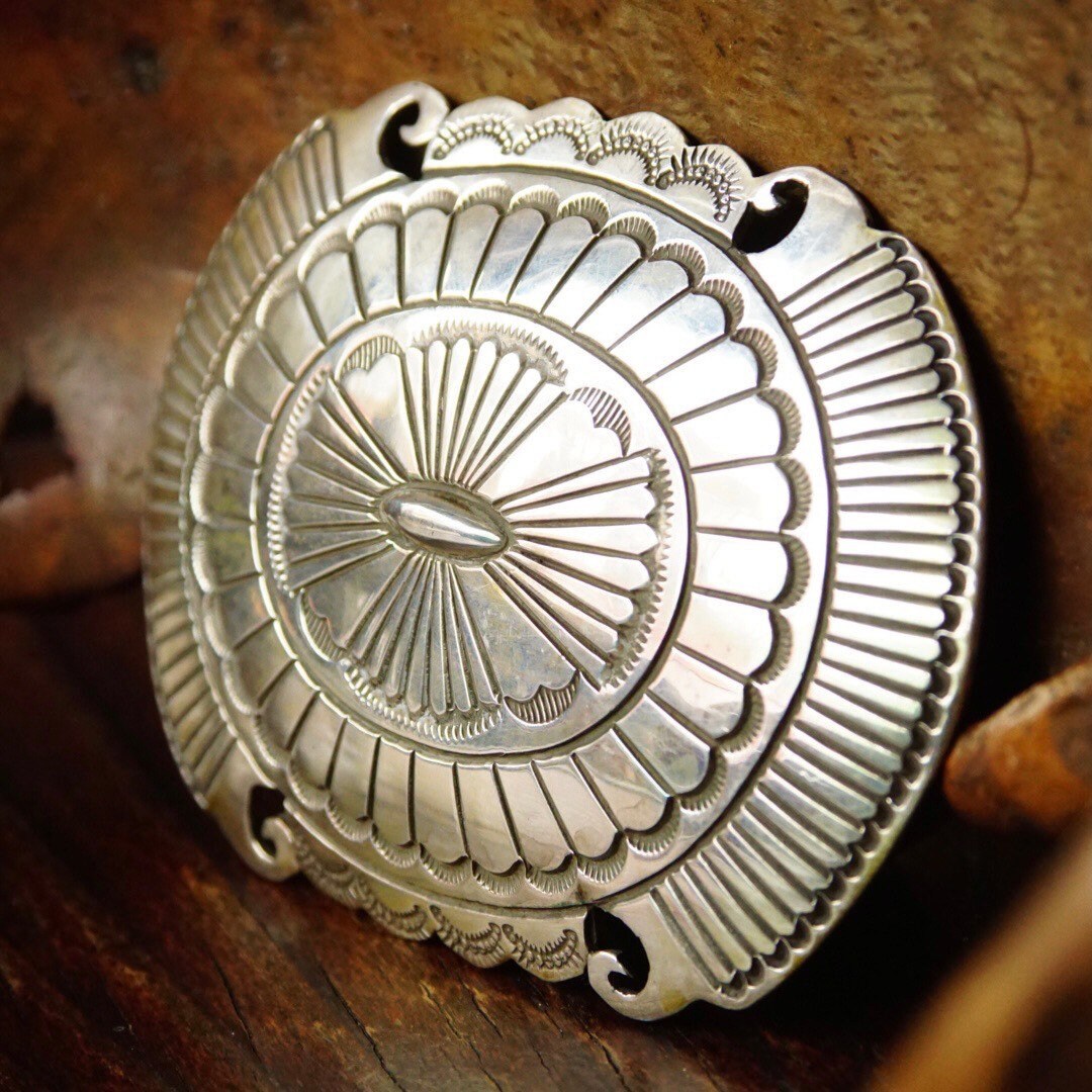 Vintage Signed Martinez Sterling Silver Navajo Belt Buckle, Huge Hammered Silver Concho Buckle, Native American Old Pawn, 4" W x 3" L