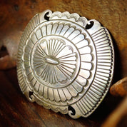 Vintage Signed Martinez Sterling Silver Navajo Belt Buckle, Huge Hammered Silver Concho Buckle, Native American Old Pawn, 4" W x 3" L