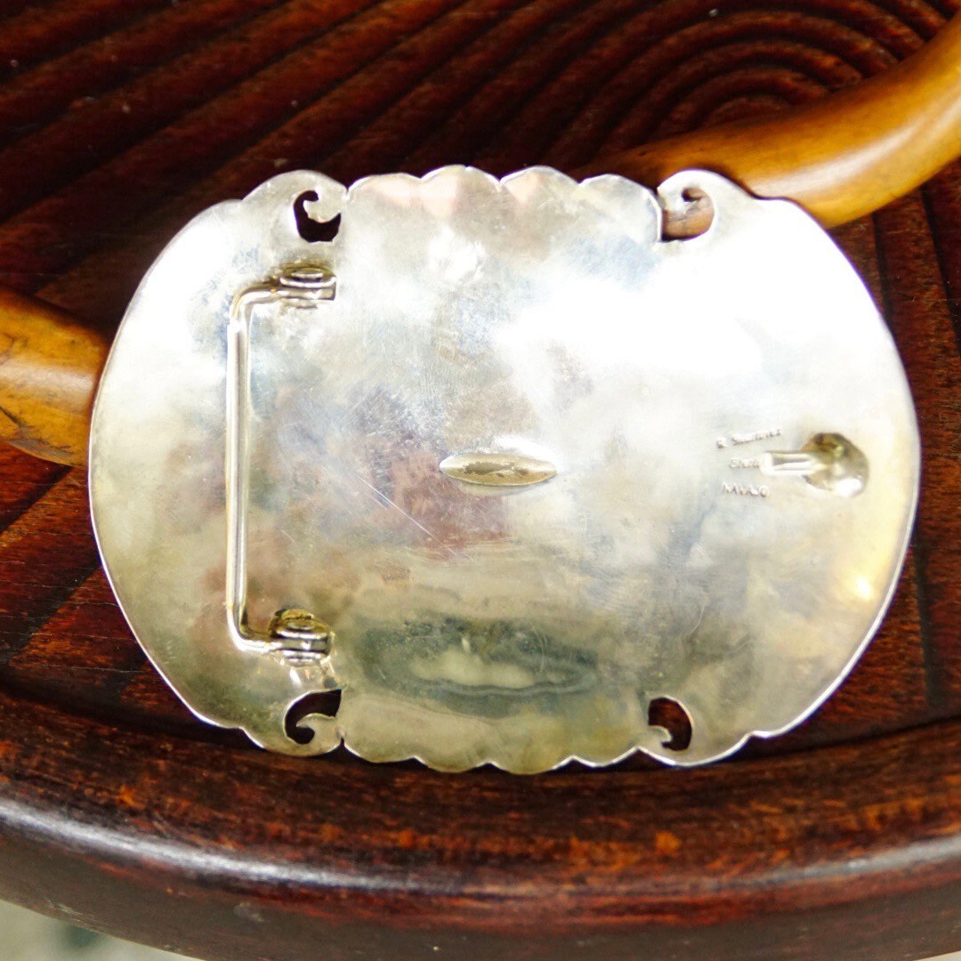 Vintage Signed Martinez Sterling Silver Navajo Belt Buckle, Huge Hammered Silver Concho Buckle, Native American Old Pawn, 4" W x 3" L
