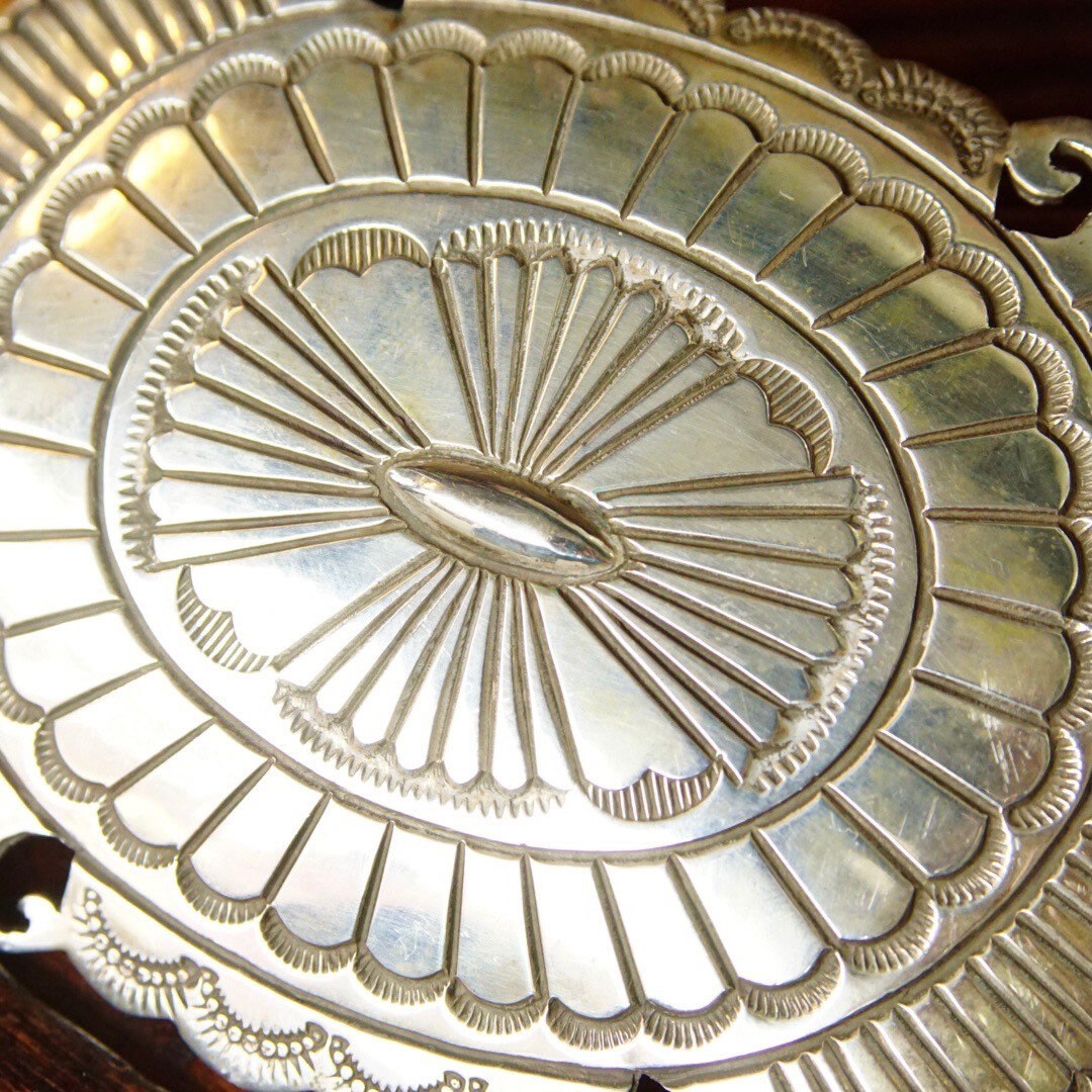Vintage Signed Martinez Sterling Silver Navajo Belt Buckle, Huge Hammered Silver Concho Buckle, Native American Old Pawn, 4" W x 3" L