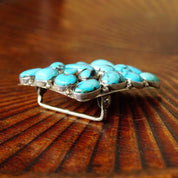 Vintage Signed BP Sterling Navajo Chunky Turquoise Cluster Belt Buckle, Rectangular Buckle Set With 19 Turquoise Stones, 2 1/2" W