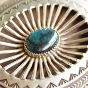 Vintage Signed Carson B. Navajo Sterling Silver Turquoise Belt Buckle, Hammered Silver Designs, Hollow Cut Out Belt Buckle, 3" W