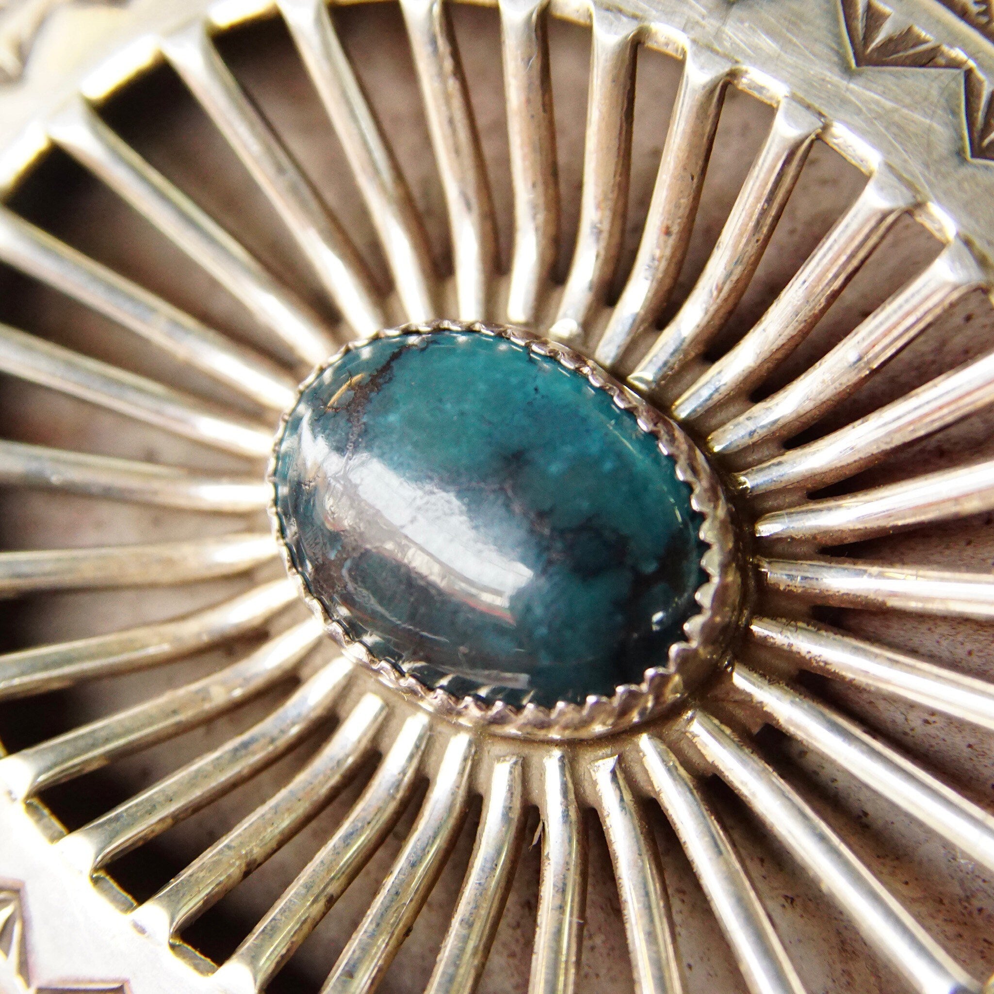Vintage Signed Carson B. Navajo Sterling Silver Turquoise Belt Buckle, Hammered Silver Designs, Hollow Cut Out Belt Buckle, 3" W