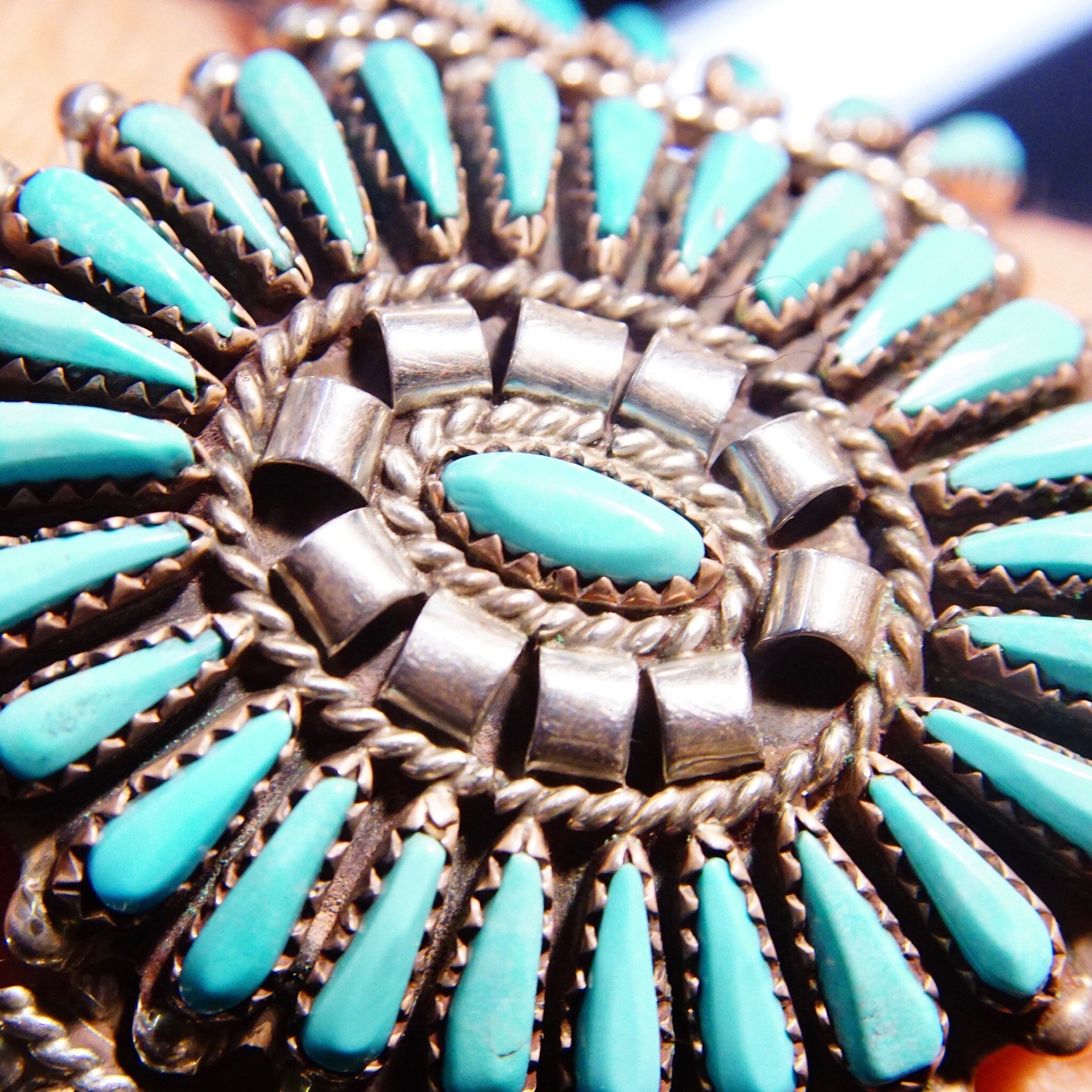 Vintage Zuni Native American Sterling Silver Needlepoint Turquoise Cuff, Signed JHN, Silver Cuff Adorned W/ 41 Turquoise Stones, 5 1/2" L