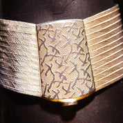 Vintage Modernist Sterling Silver Wide Mesh Bracelet, Flexible Closed Cuff Bracelet With Textured Pull Pin Clasp, 925 Jewelry, 7" Long