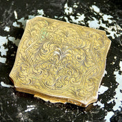 Victorian 800 Silver Gilt Enamel Hand Painted Powder Compact Mirror, Signed Miniature Portrait, Ornate Engraved Border & Backside, 3 1/8"
