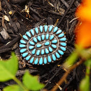 Vintage Signed GAB STERLING Zuni Needlepoint Turquoise Belt Buckle, Handmade Turquoise Buckle, Native American Old Pawn Jewelry, 1 7/8" W
