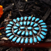 Vintage Signed GAB STERLING Zuni Needlepoint Turquoise Belt Buckle, Handmade Turquoise Buckle, Native American Old Pawn Jewelry, 1 7/8" W