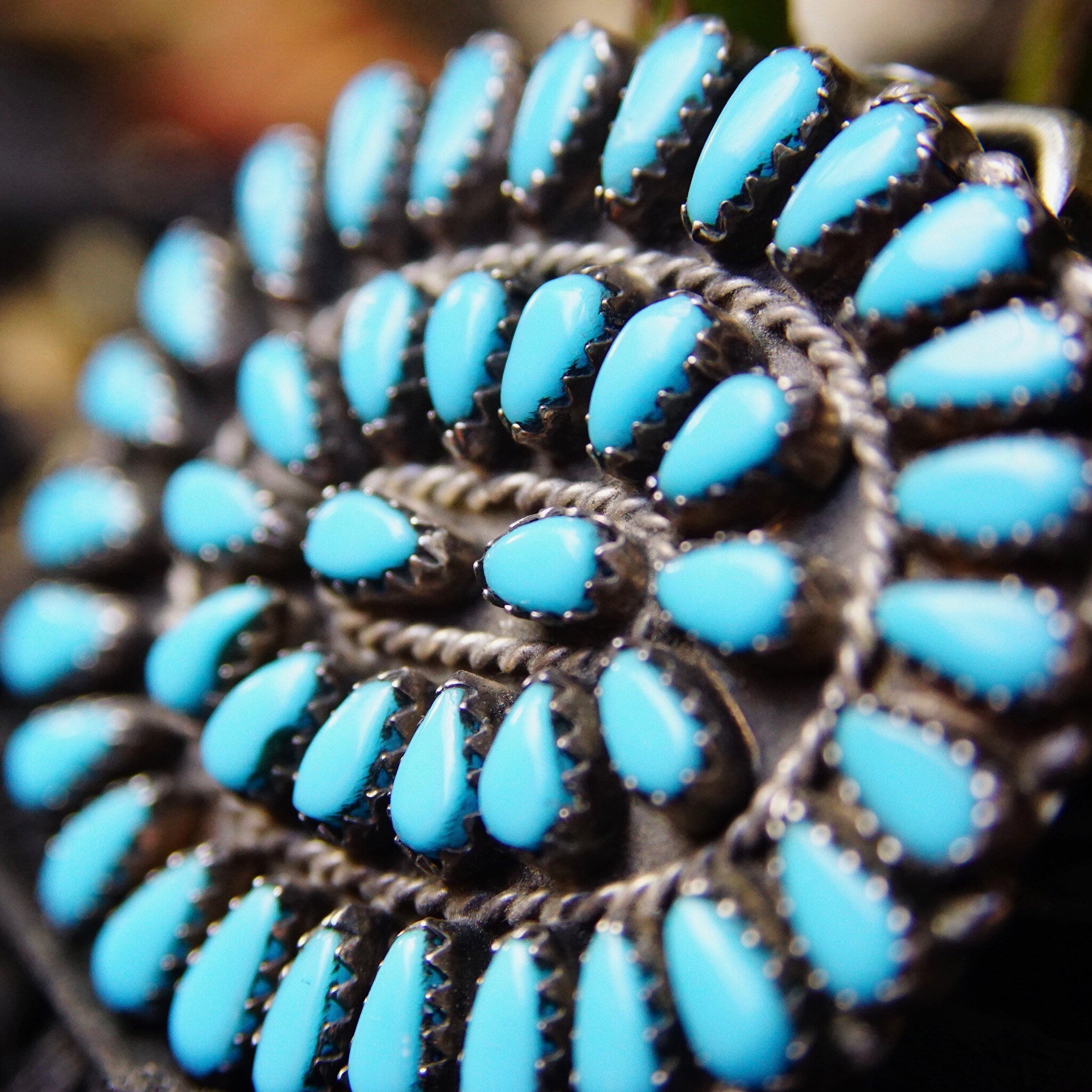Vintage Signed GAB STERLING Zuni Needlepoint Turquoise Belt Buckle, Handmade Turquoise Buckle, Native American Old Pawn Jewelry, 1 7/8" W