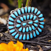 Vintage Signed GAB STERLING Zuni Needlepoint Turquoise Belt Buckle, Handmade Turquoise Buckle, Native American Old Pawn Jewelry, 1 7/8" W
