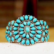 Vintage Navajo Signed JM Begay Silver Turquoise Cuff Bracelet, Chunky 52 Stone Turquoise Cluster Cuff, Native American Jewlery, 5 1/4" L