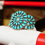 Vintage Navajo Signed JM Begay Silver Turquoise Cuff Bracelet, Chunky 52 Stone Turquoise Cluster Cuff, Native American Jewlery, 5 1/4" L