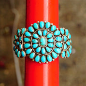 Vintage Navajo Signed JM Begay Silver Turquoise Cuff Bracelet, Chunky 52 Stone Turquoise Cluster Cuff, Native American Jewlery, 5 1/4" L