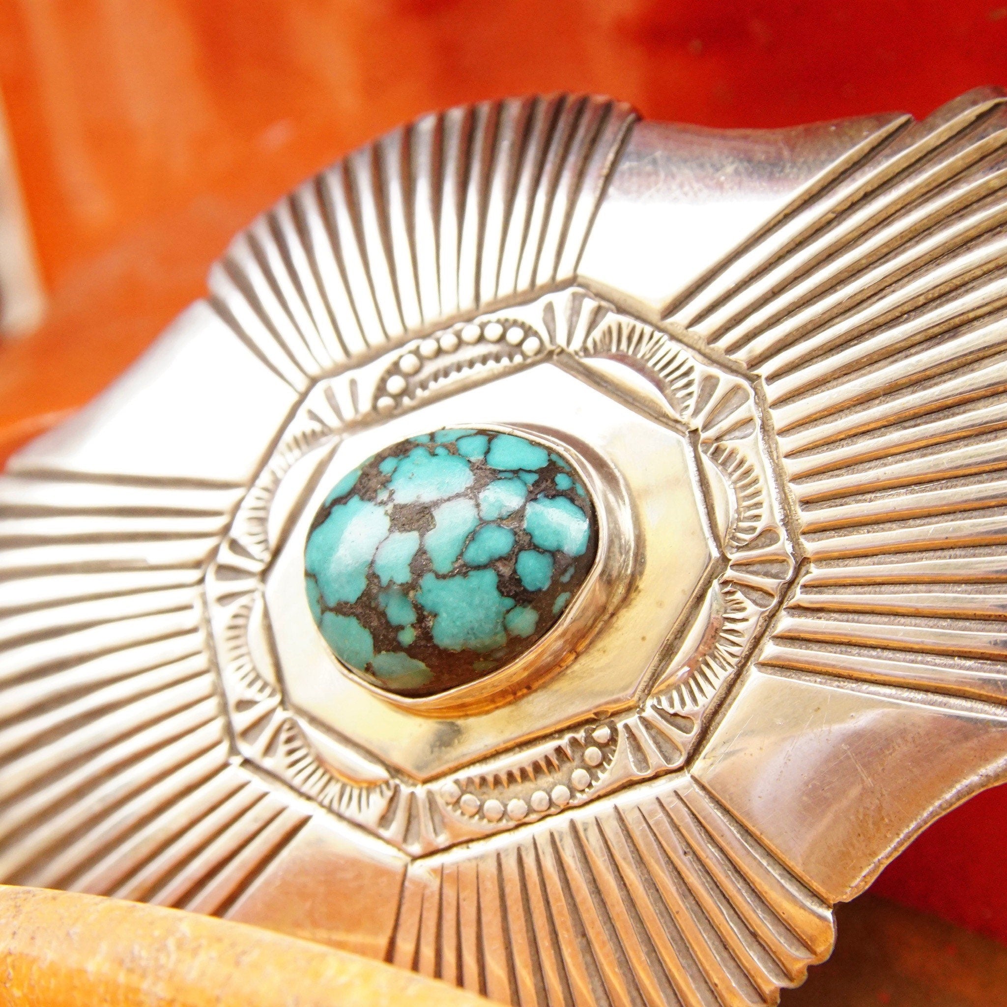 Vintage Signed Navajo Martinez Sterling Silver Turquoise Belt Buckle, Ornate Silver Buckle With Accent Turquoise, Old Pawn Jewelry, 3"W