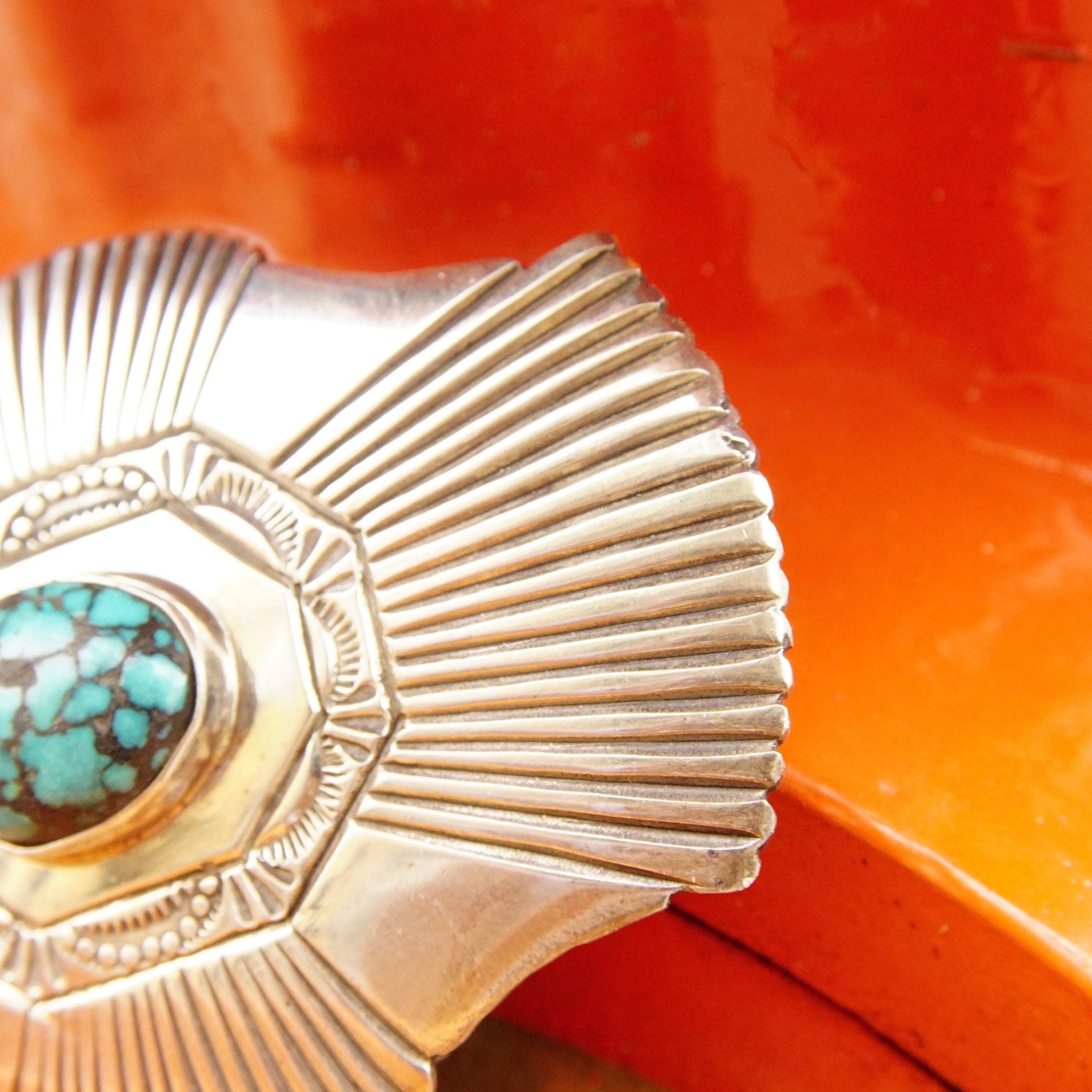Vintage Signed Navajo Martinez Sterling Silver Turquoise Belt Buckle, Ornate Silver Buckle With Accent Turquoise, Old Pawn Jewelry, 3"W