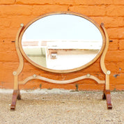 Antique Hepplewhite Style Mahogany Dressing Table Cheval Mirror W/ Accent Ivory Details, Ornate Oval Tilt Mirror, Boudoir Vanity Mirror