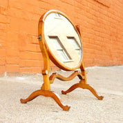 Antique Hepplewhite Style Mahogany Dressing Table Cheval Mirror W/ Accent Ivory Details, Ornate Oval Tilt Mirror, Boudoir Vanity Mirror