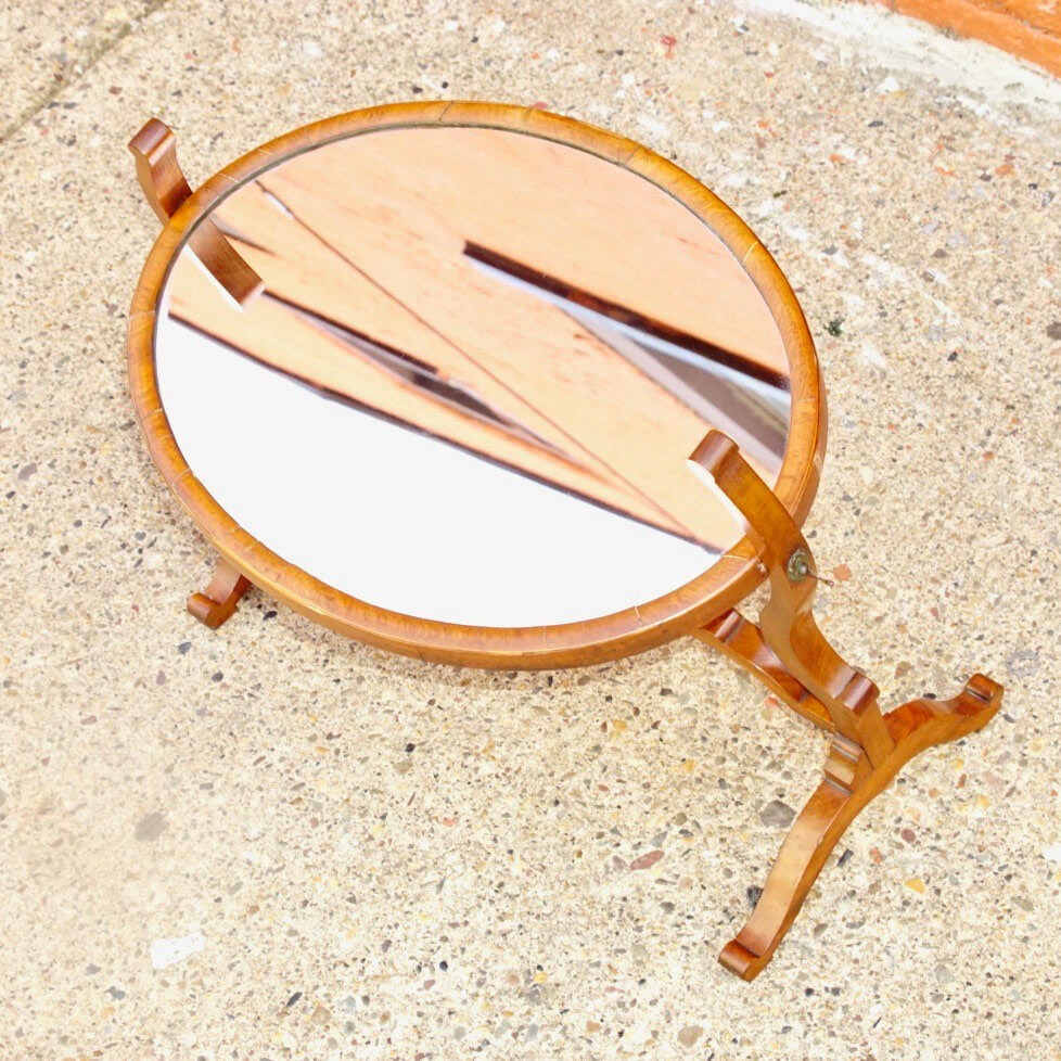 Antique Hepplewhite Style Mahogany Dressing Table Cheval Mirror W/ Accent Ivory Details, Ornate Oval Tilt Mirror, Boudoir Vanity Mirror