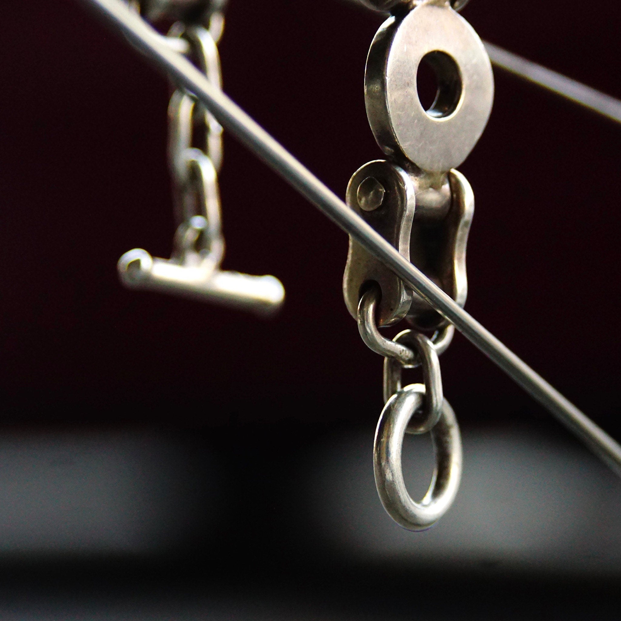 Vintage TAXCO Sterling Silver Biker Chain Link Bracelet, Heavy Silver Chain Bracelet With Alternating Circular Links, Toggle Clasp, 9 1/2" L