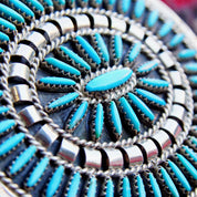 Vintage Native American Zuni Needlepoint Turquoise Belt Buckle, Large Sterling Turquoise Cluster Belt Buckle, Hand Stamped CJ Hallmark, 3" W