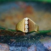 Vintage 14K Gold Diamond Ring, 4 Brilliant Diamonds In Single Row Setting, .06 TCW, Wide Tapered Gold Band, Size 6 3/4 US