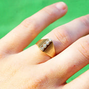 Vintage 14K Gold Diamond Ring, 4 Brilliant Diamonds In Single Row Setting, .06 TCW, Wide Tapered Gold Band, Size 6 3/4 US
