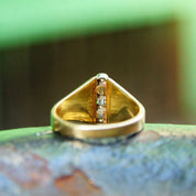 Vintage 14K Gold Diamond Ring, 4 Brilliant Diamonds In Single Row Setting, .06 TCW, Wide Tapered Gold Band, Size 6 3/4 US