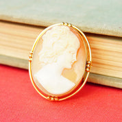 Victorian 14K Yellow Gold Cameo Brooch/Pendant, Beautiful Antique Cameo Pin, Classic Relief Carving, Gold Drop Setting, 1 5/8 L